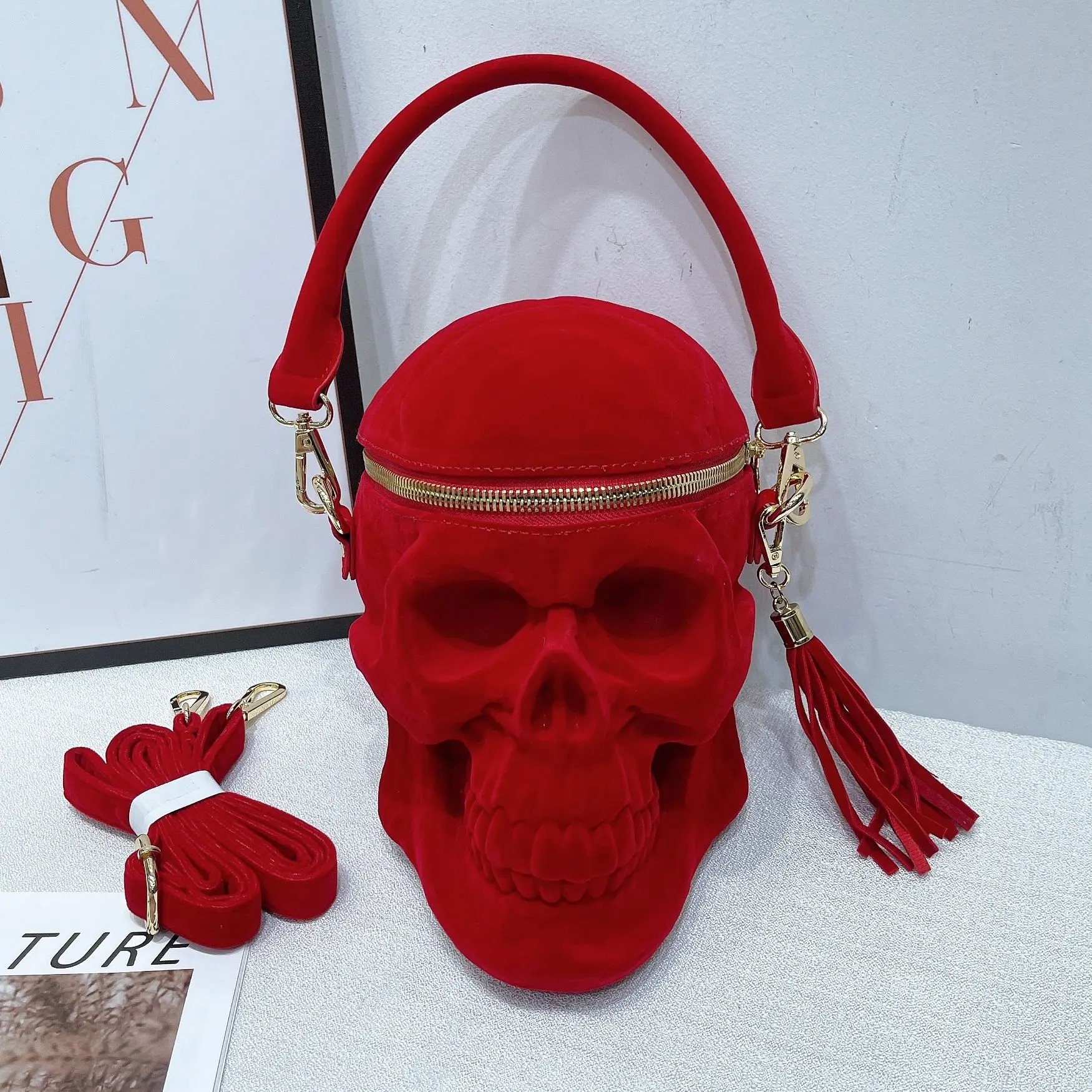 

Originality Women Bag Funny Skeleton Head Black Handbad Single Package Fashion Designer Satchel Package Skull Bags
