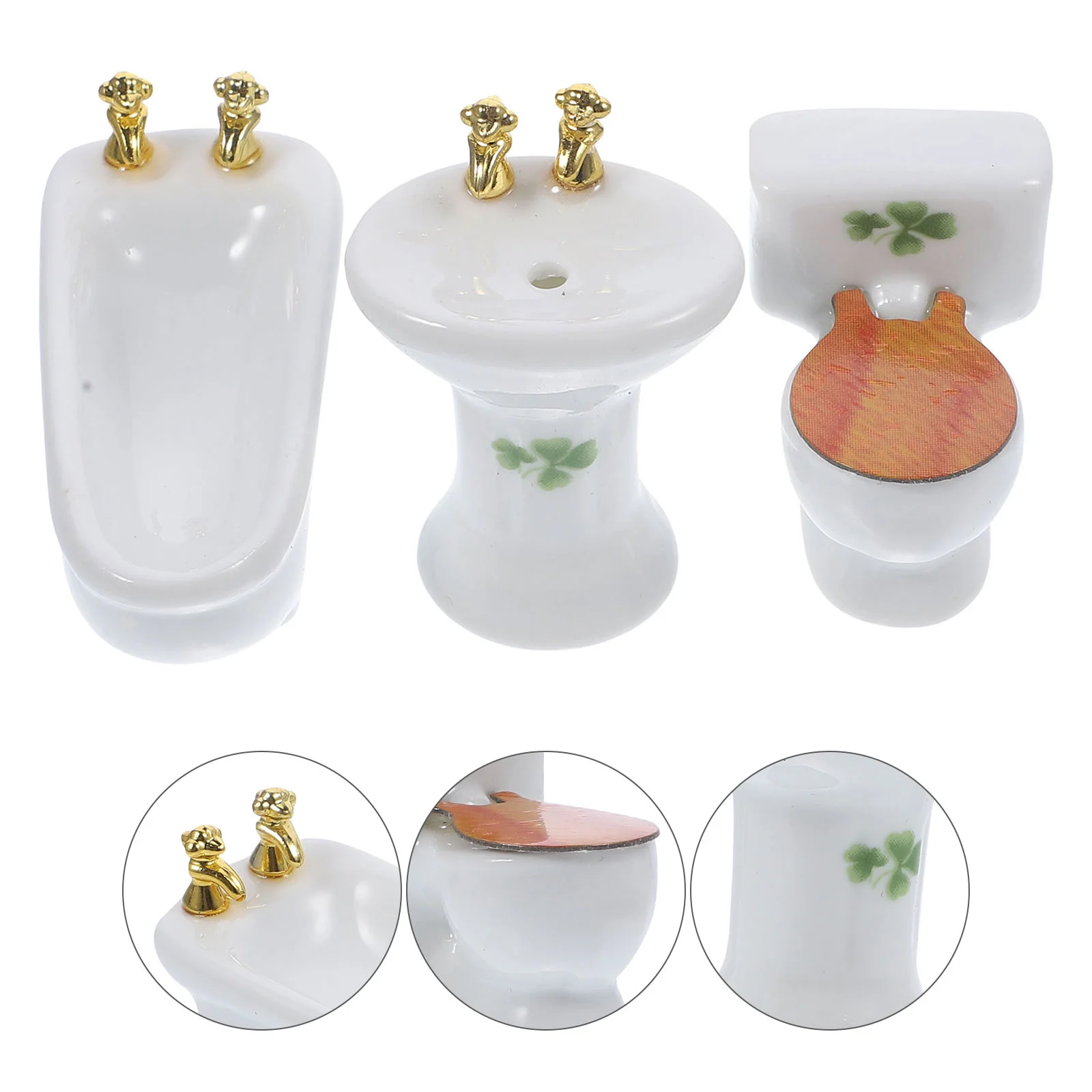

3 Piece Set Mini Ornaments Dollhouse Toilet Ceramics Miniature Shower Room Accessories
