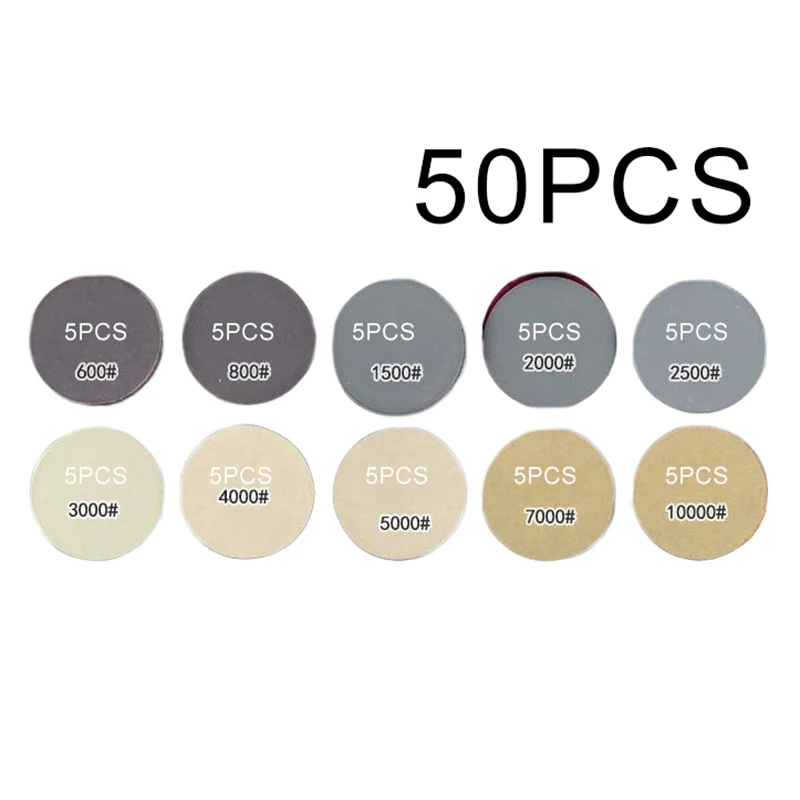 

50Pcs 3 Inch Wet/Dry Sandpaper Hook And Loop Silicon Carbide Sanding Discs For Auto Polishing 600-10000 Grit