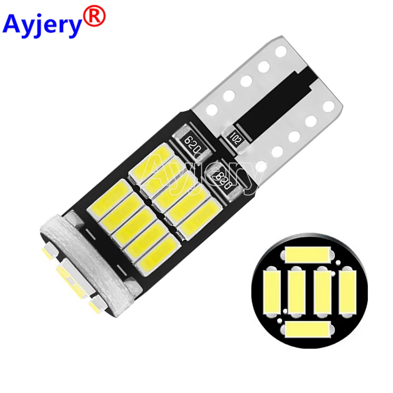 

AYJERY 100pcs T10 W5W 194 501 Led Canbus No Error Car Interior Light T10 26 SMD 4014 Chip Pure White Instrument Lights Bulb