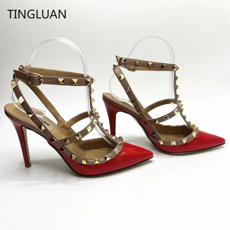 2022 Summer Woman Sandals High Heels Sexy Rivets Shoes Genuine Leather Sandals 6cm 8cm 10cm Wedding Shoes 35-44 No Box