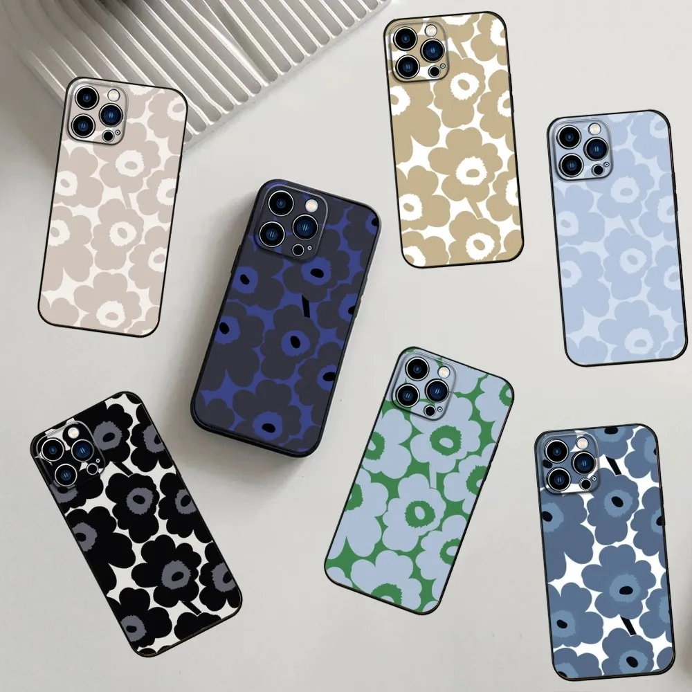 Чехол для телефона Flower U-Unikko iPhone 16 15 14 13 12 11 Pro X XS Max XR Plus Mini Силиконовый Черный