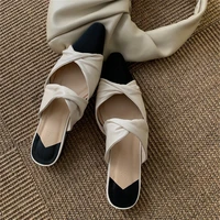 new baotou half slippers 2022 summer new fashion korean version pointed real leather flat heel sandals womens shoes