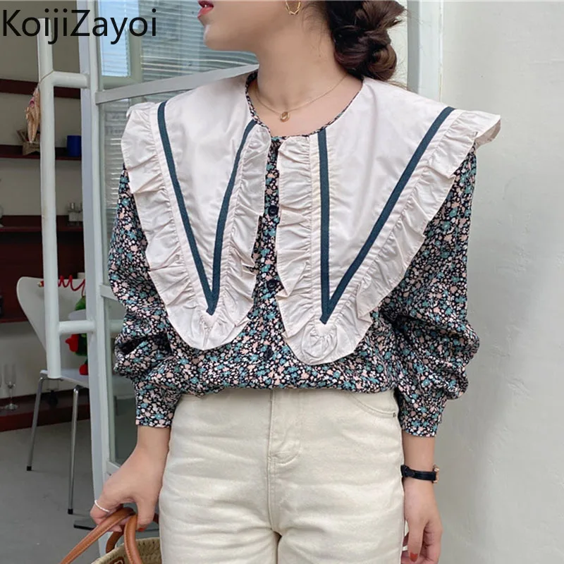

Koijizayoi Fashion Women Floral Spring Blouse Long Sleeves Peter Pan Collar Korean Shirt 2022 Chic Outwear Blusas New Loose Tops