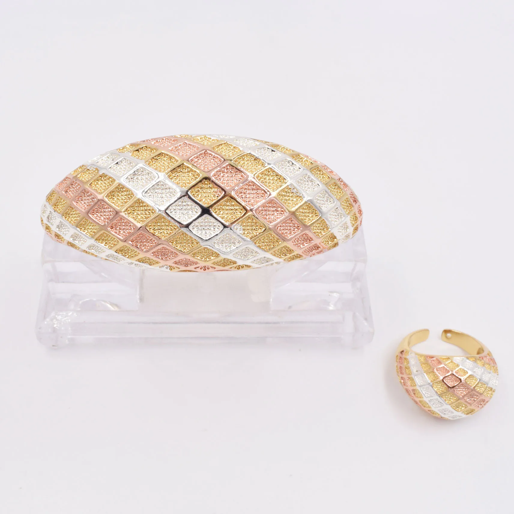 

NEW High Quality Ltaly 750 Gold 3 color Jewelry Set For Women african beads fashion Bracelet RING jew