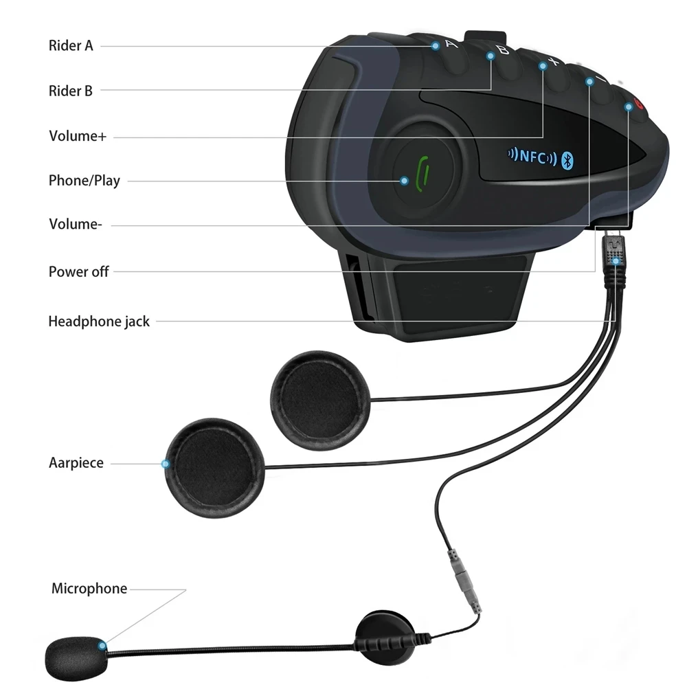 V8 VS Intercom Waterproof Bluetooth 5-Way Group Talking Motorcycle Helmet Headset FM Radio NFC Bluetooth 5.0 1200M for 5 Riders enlarge