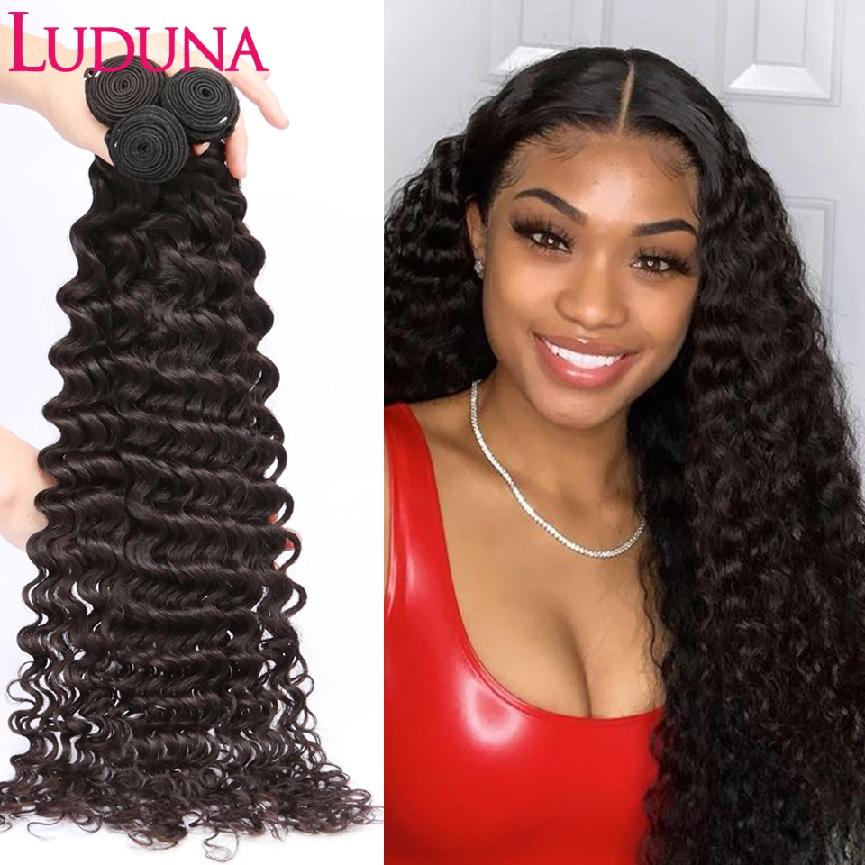 Лудуна Индийская волнистая прядь 4 натуральных волоса, супер двойного рисунка, расширение Реми, естественный черный цвет.