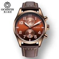 ochstin gq043a sport waterproof watches for men genuine leather strap quartz full automatic large dial quality men wristwatch
