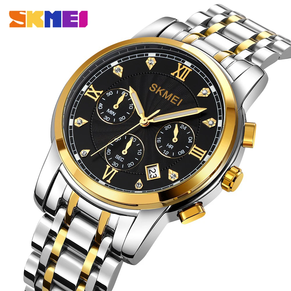 

SKMEI Watch for Men Luxury Stainless Steel Chronograph New Top Brand Business Male Watches Waterproof Analog Calendar Clock