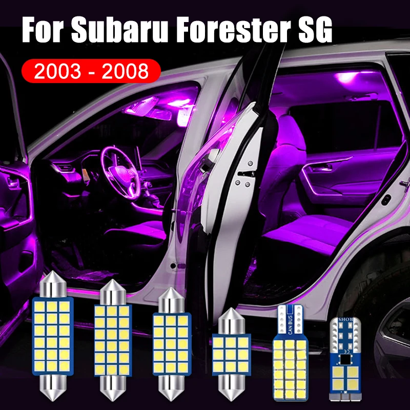 Luces LED de lectura para Subaru Forester SG 2003, 2004, 2005, 2006, 2007, 2008, 8 piezas, mapa, lámparas para maletero, accesorios para bombillas de matrícula