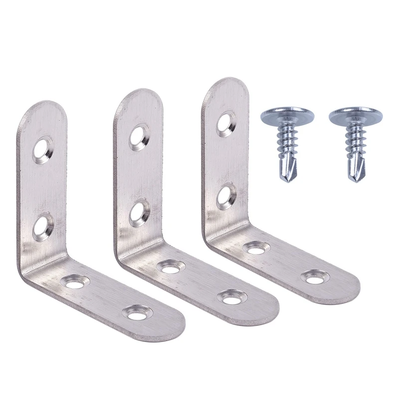 

30Pcs M4.2X13mm Round Phillips Head Self Drilling Screws & 3X Flat L Shape Shelf Support Corner Brace Angle Bracket