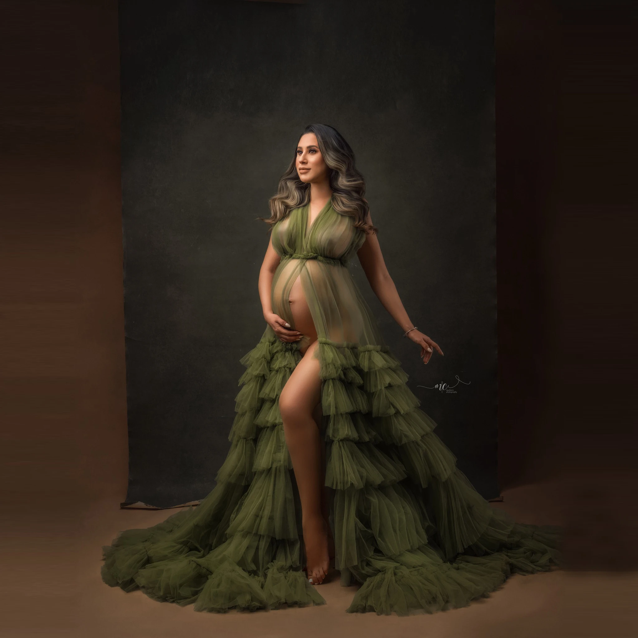 

Sexy Green Tulle Maternity Dresses See Thru Layered Bridal Pregnancy Robe For Photo Shoot Baby Showers Evening Gowns