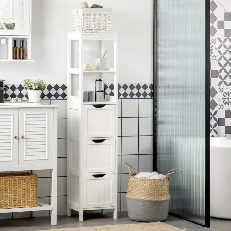 Фото Moderne Einfache Schrank-Badezimmer Möbel Mit Viel Platz Holzboden Schrank Mit 3, Schubladen Und Offenem Regal №1