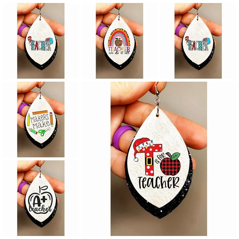 

teacher schmuk brinco coelho huggie earring faux leather teardrop earrings double print 귀걸이 серьги женскиеbad bunny earrings