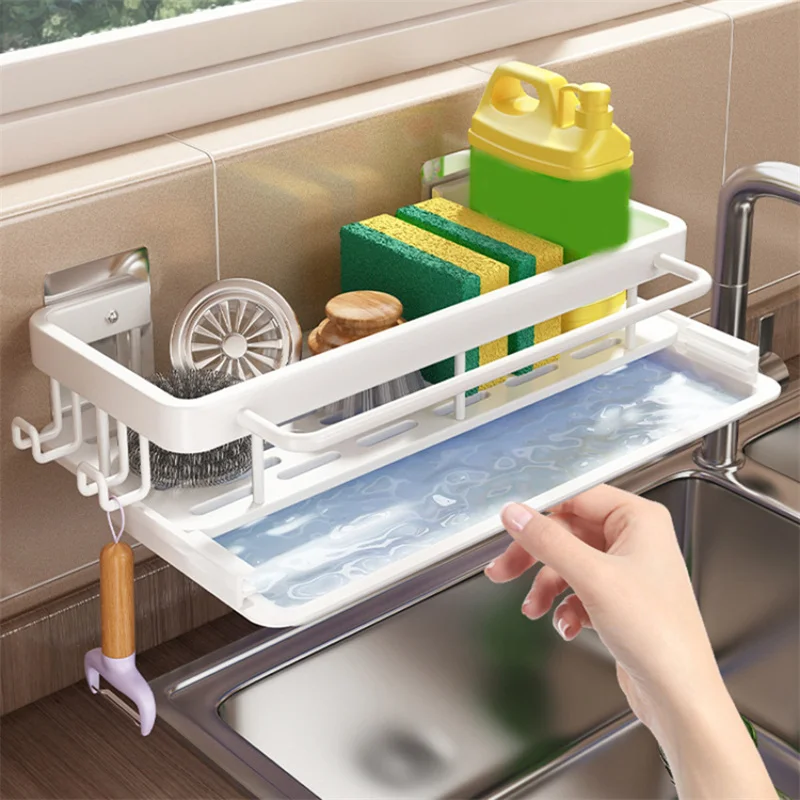 

Kitchen Hanging Storage Rack Shelf Towel Sponge Drain Organizer Alumimum Sink Drain Rack Basket Bathroom Shampoo Towel Holder