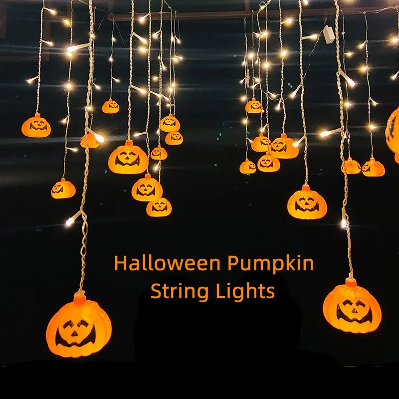 

LED Halloween Pumpkin Curtain String Lights 3.5M 5M Orange Pumpkin Lantern String Lights for Christmas Home Indoor Decorations