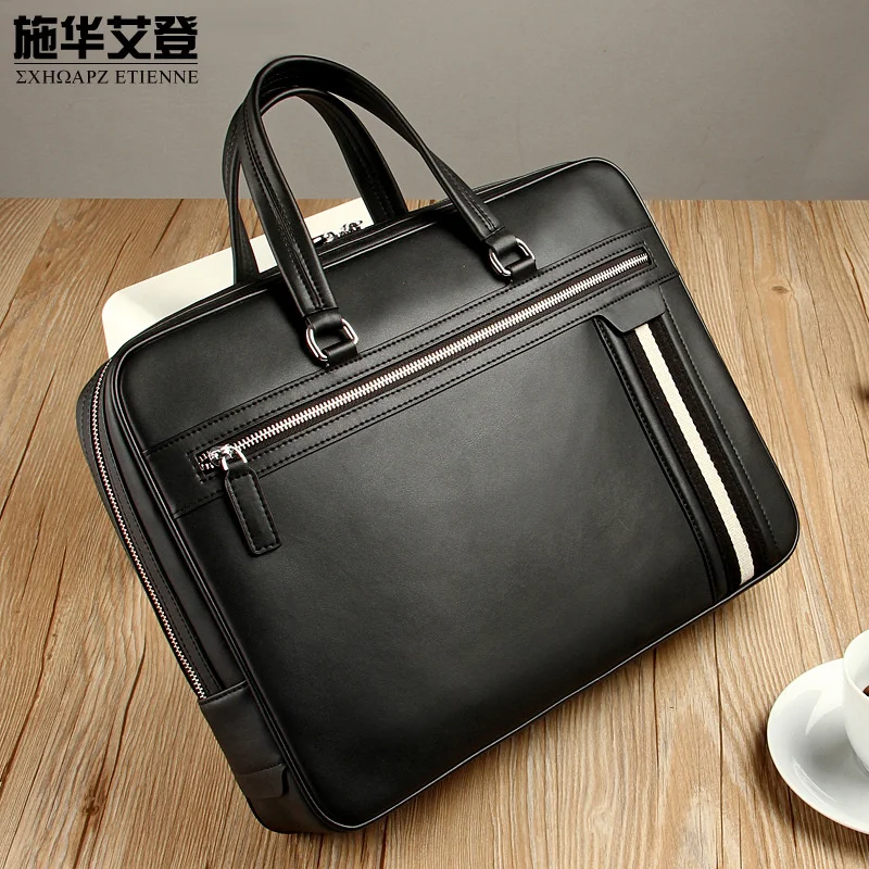 genuine  luxury Handbag Men's business briefcase Leather men's Horizontal cowhide computer