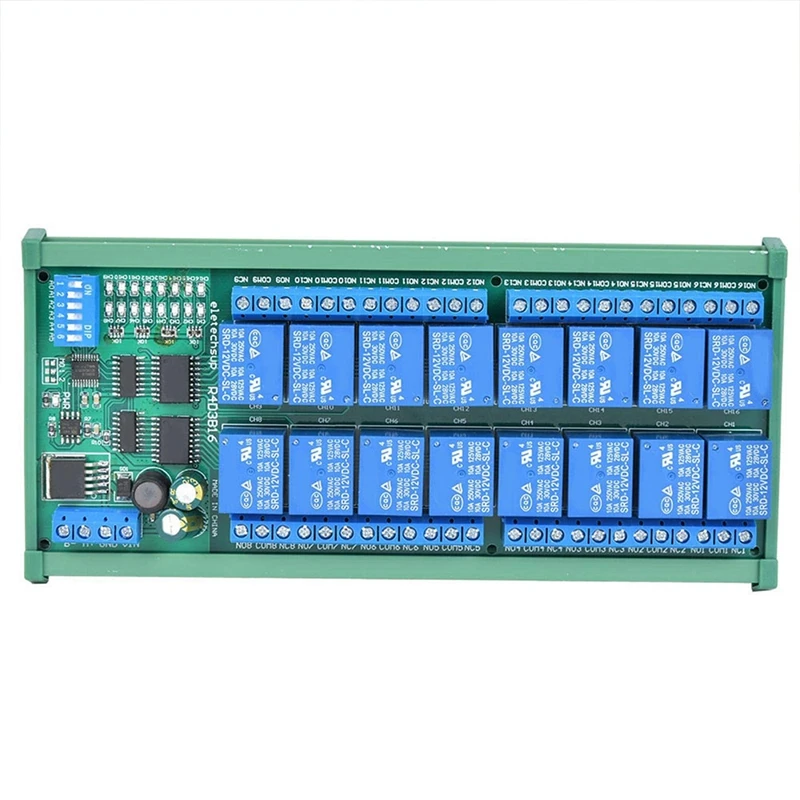 

16-канальный релейный модуль RS485, 12 В постоянного тока, DIN35, модуль Modbus RTU UART, плата переключателя управления для PLC PTZ-камеры, двигателя