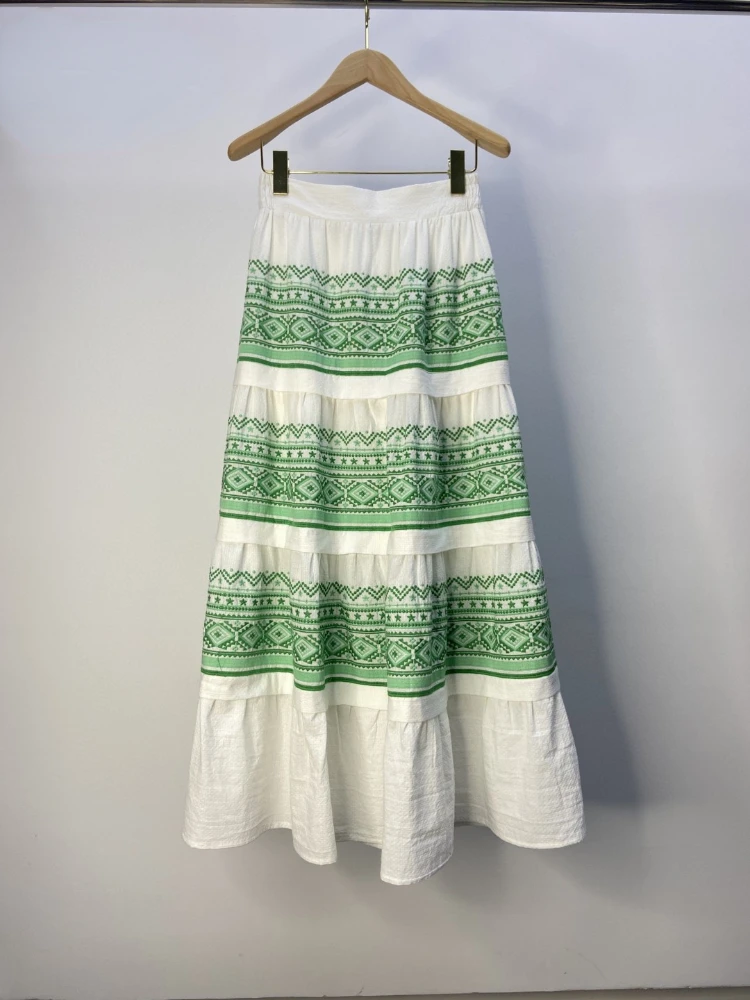 

Женская винтажная юбка миди с вышивкой, в несколько рядов