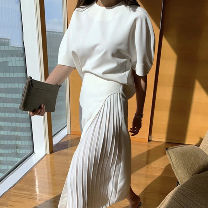 

Fashion Women's Half Puff Sleeve Shirt and Skirt Spring Autumn 2 Piece Set