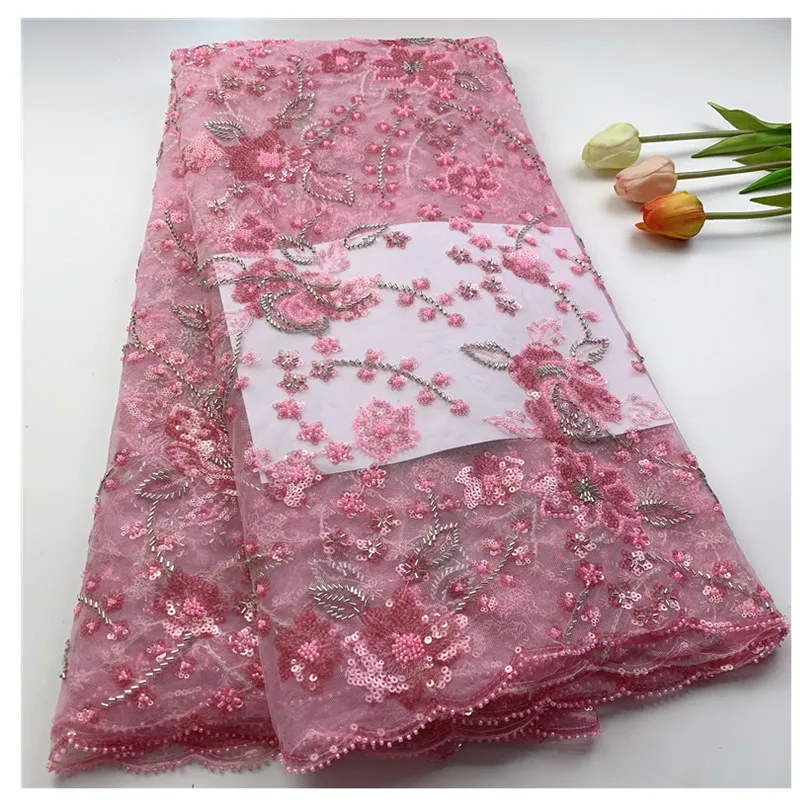 

2022 newcoming beautiful embroidered net tulle lace fabric 5yards african mesh lace fabric for dress HS4133