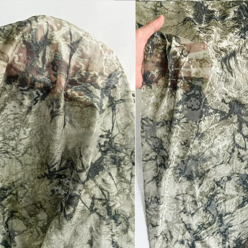 Микро эластичное полупрозрачное жаккардовое платье с зеленым цветочным принтом