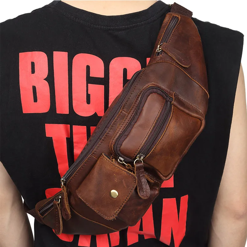 

Vintage Cow Genuine Leather Waist Pack Men Belt Fanny Packs Male Travel Waist Bag Belt Bag Men's Chain Bag For Phone Pouch