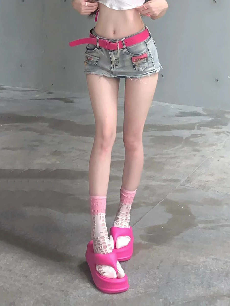 Женские джинсы REDDACHiC Y2k с поясом обтягивающие мини-юбки из денима потертостями