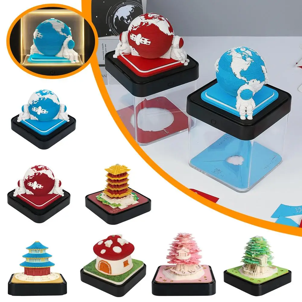 

3D Notepad Paper 2024 Calendar 3D Memo Pad Block Notes Office Calendar Gifts Lights With LED Home Decoration Christmas Desk H7K4