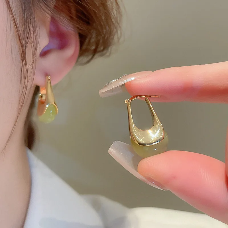 Ретро смоляные U-образные серьги с пряжкой для ушей настоящее золотое покрытие