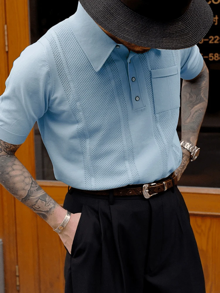 Мужская модная рубашка-поло с коротким рукавом повседневная облегающая