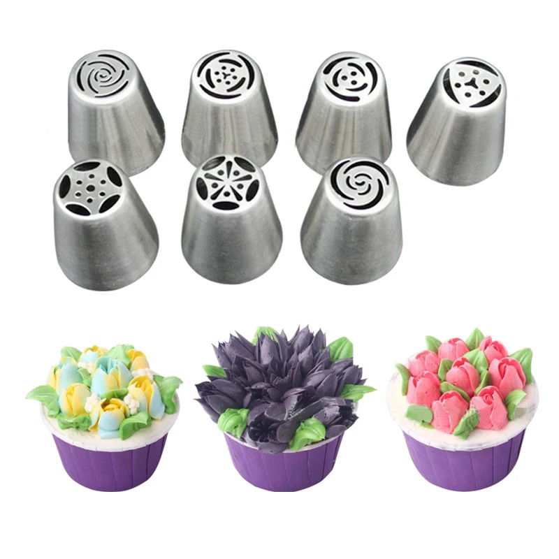 

Delidge 7pcs/set Big Size Cream Cake Icing Piping Russian Nozzles Pastry Tips Stainless Steel Fondant Cake Decorating Tools