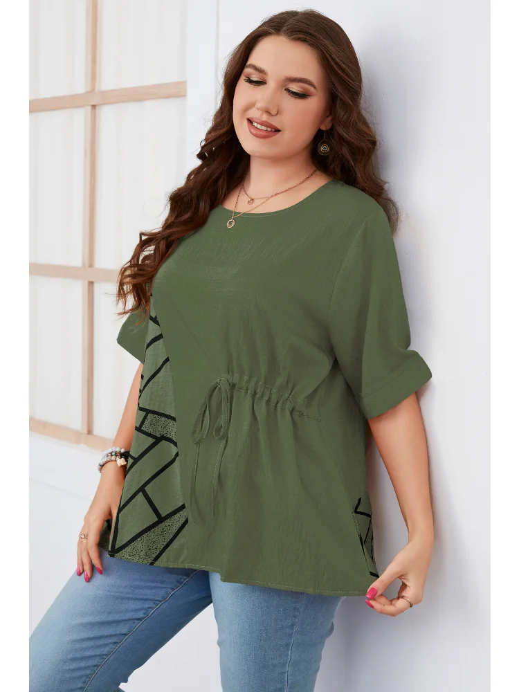 Plus size women short-sleeved round neck slim temperament commuting solid color plus size women clothing T-Shirts