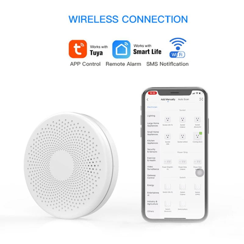 

Смарт-датчик дыма Tuya Smart/Smart Life с приложением для контроля в режиме реального времени, с функцией Wi-Fi