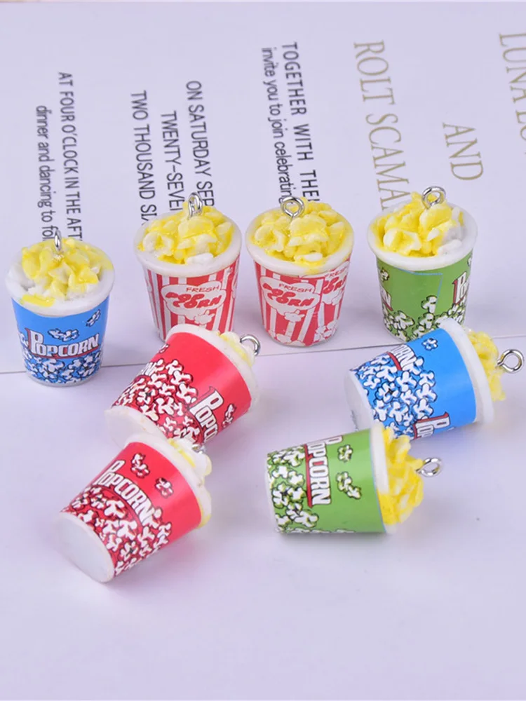 

17*26MM Mix Color 10pcs/Lot 3D Popcorn Food Resin Charms Earring Keychain Necklace Pendant Jewlery Findings Phone Cord DIY