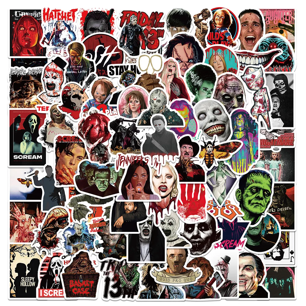 10/50/100pcs Mixed Horror Movie Thriller Character Stickers Car Guitar Luggage Suitcase Decals Sticker for Halloween Kids Toy