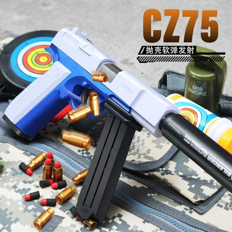 

Gun Toy CZ75 Soft Bullet Manual Toy Gun Blaster Pistol Handgun Shooting Model with 2 Magazines For Adults Children Outdoor Games