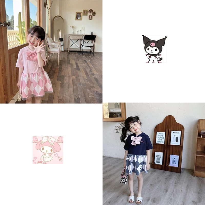 

My Melody Kawaii Sanrio series Children's dress Summer Kuromi cartoon Hooded Short sleeve princess skirt Christmas birthday gift