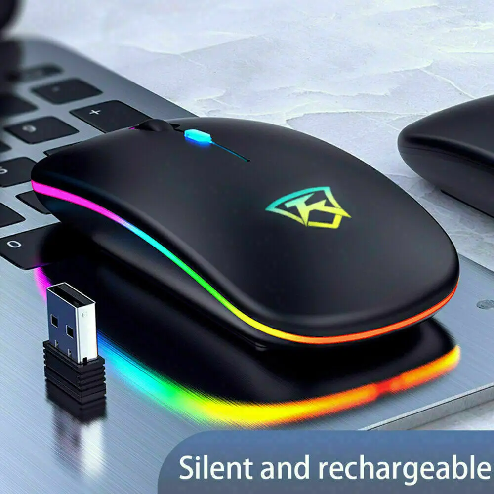 

Slim Silent Rechargeable Wireless Mouse+USB Mice RGB LED MacBook Laptop PC UK
