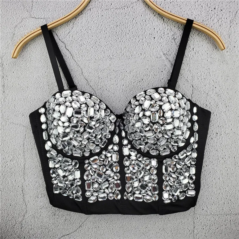 

Luxury Diamond Rhinestone Women Tanks Top Fashion Backless Push Up Corset Crop Top Elegant Sexy Beading Party Club Camisole