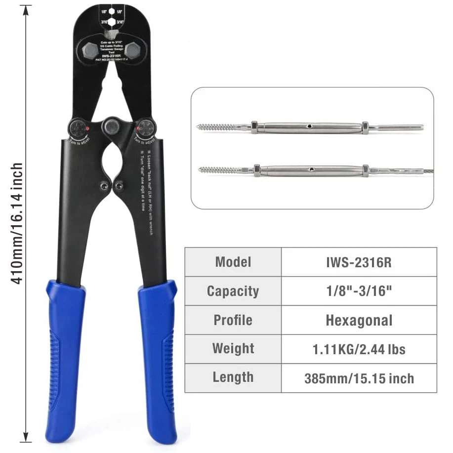 IWS-2316R Cable traction tensioning tool Multifunctional cable railing fitting swager tool stainless steel wire rope tensioner