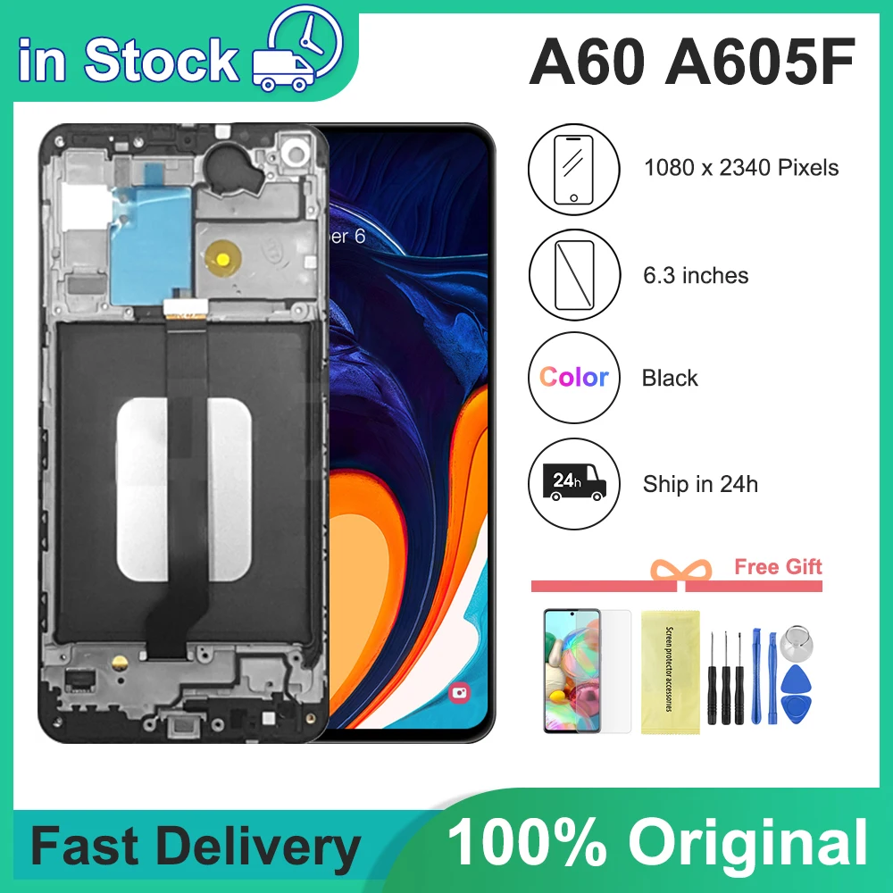 

Orignal 6.3" For SAMSUNG Galaxy A60 M40 2019 Display SM-A606F/DS A606Y SM-M405FN/DS LCD Screen Touch Sensor Digitizer Assembly