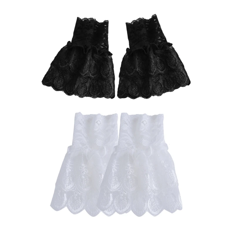 

Lace Floral Pleated Sleeve False Cuffs White Black Sleeve Detachable Accessories
