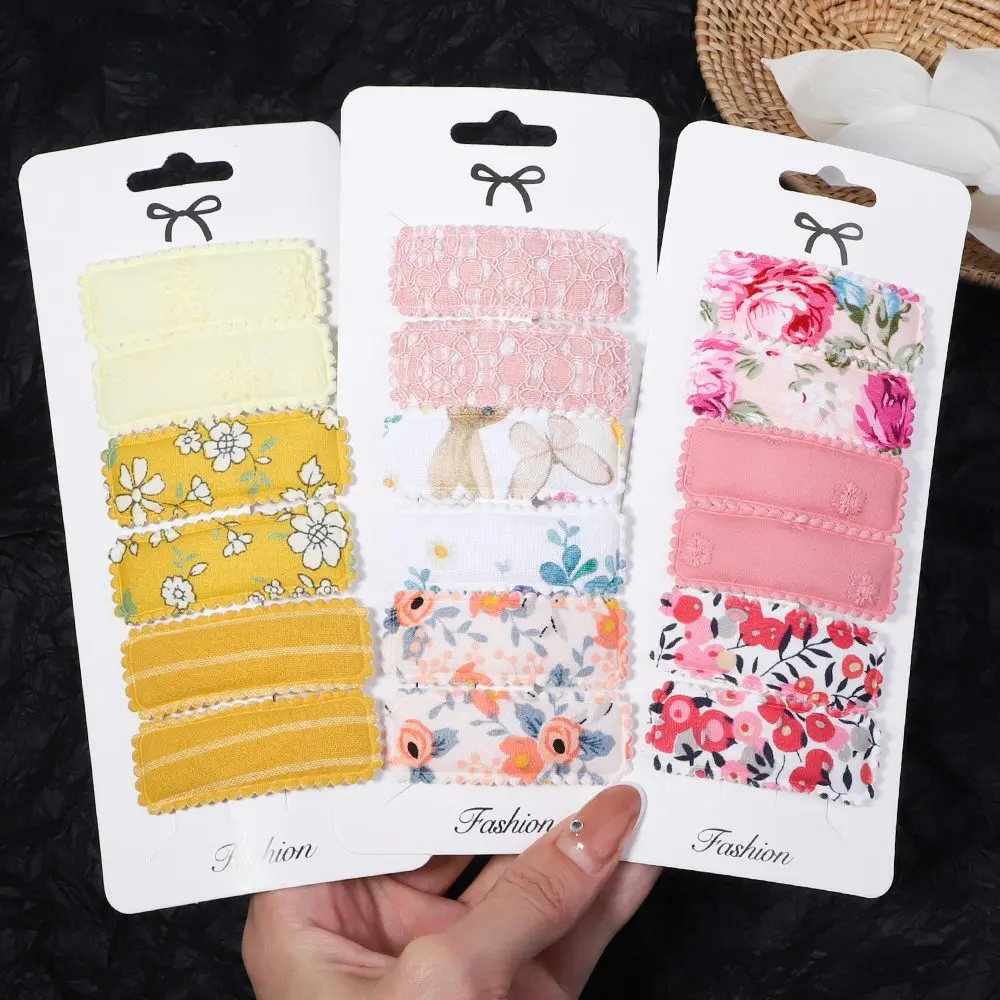 

6Pcs/Set New Snap Baby Hair Drop Clips Cotton Flower Embroidery Print Hairpins Women Girls Lace Sweet Kids Hair Accessories