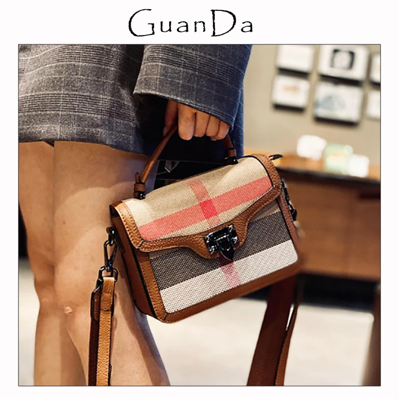 

Luxury Female Bag Versatile Classic Stripes Plaid Canvas Women Crossbody Messenger Bag Check Lady Shoulder Lock Flap Handbag