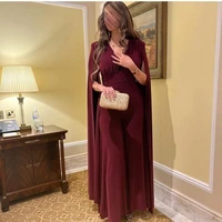 vintage long chiffon burgundy evening dresses with cape muslim %d9%81%d8%b3%d8%a7%d8%aa%d9%8a%d9%86 %d8%a7%d9%84%d8%b3%d9%87%d8%b1%d8%a9 a line pleated floor length prom dress for women