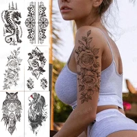 big arm black sketch temporary tattoo sticker owl blindfolded girl tiger king rose flower waterproof body art arm sleeve stickes