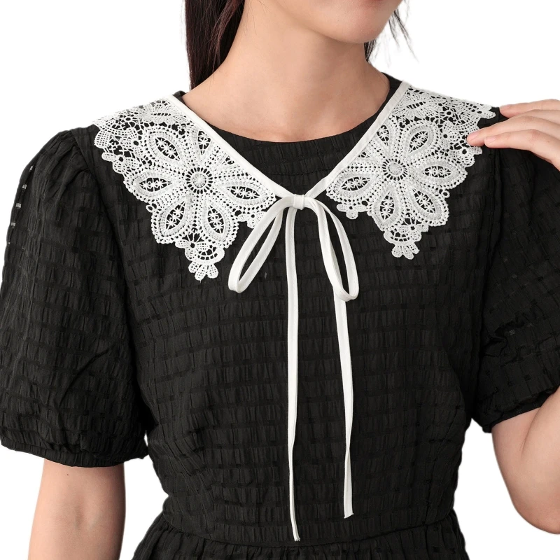 

50JB Lace False Collar Detachable Embroidery Decorative Neckline Hollow Out Trim