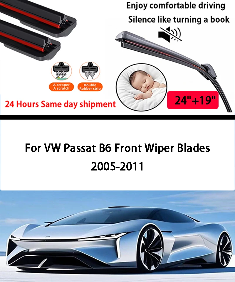 

Для VW Passat B6 двойные резиновые передние щетки стеклоочистителя 2005-2011 2008 2009 2010 ветровое стекло щетки для окон аксессуары 24 "19"