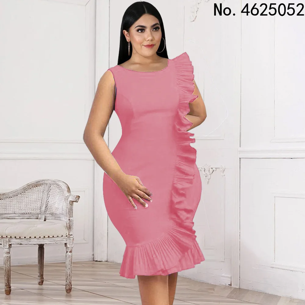 

Африканские платья для женщин, летнее Африканское женское платье без рукавов с круглым вырезом, розовое, желтое, Синее Платье До Колена, афр...